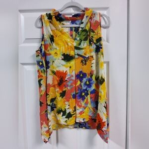 Spense Flouncy Woman's Sleeveless V-Neck Flutter Top, Floral Print, Sz M